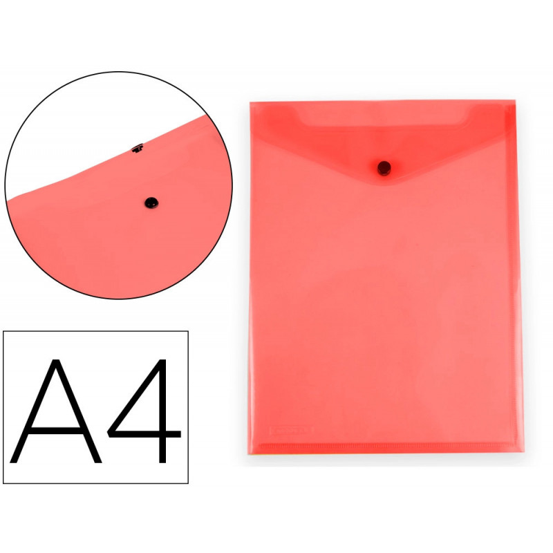 Pochette enveloppe liderpapel polypropylene 180 microns a4 297x210mm avec soufflet fermeture bouton rouge