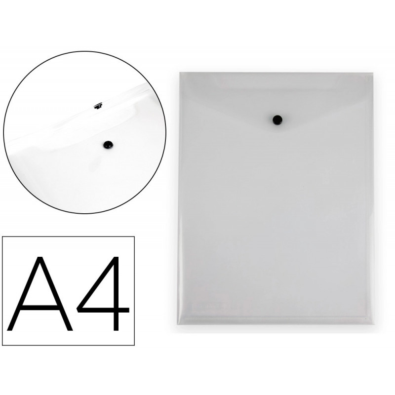 Pochette enveloppe liderpapel polypropylene 180 microns a4 297x210mm avec soufflet 300f fermeture bouton transparent