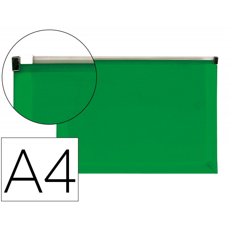 Pochette enveloppe liderpapel polypropylne 180 microns a4 210x297mm fermeture clair vert translucide