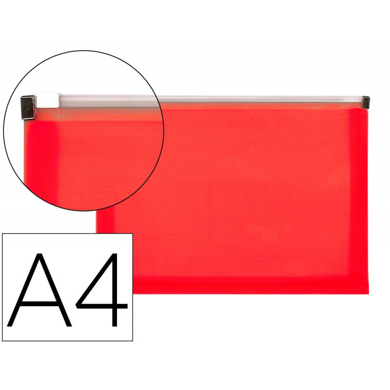 Pochette enveloppe liderpapel polypropylne 180 microns a4 210x297mm fermeture clair rouge translucide