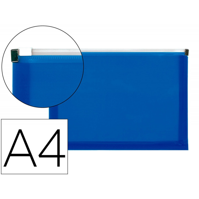Pochette enveloppe liderpapel polypropylene 180 microns a4 210x297mm fermeture eclair bleu translucide