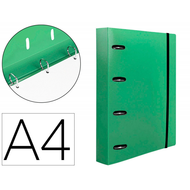 Classeur liderpapel 4 anneaux en d 25mm a4 polypropylene feuillets mobiles 100f 5x5mm coloris menthe