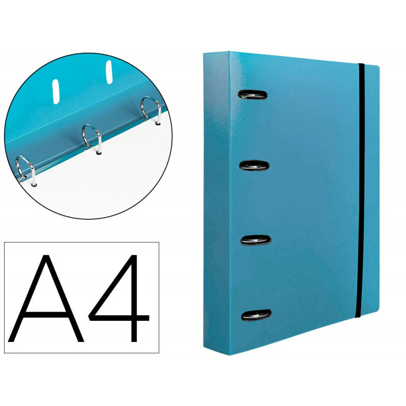 Classeur liderpapel 4 anneaux en d 25mm a4 polypropylene feuillets mobiles 100f 5x5mm coloris bleu ciel