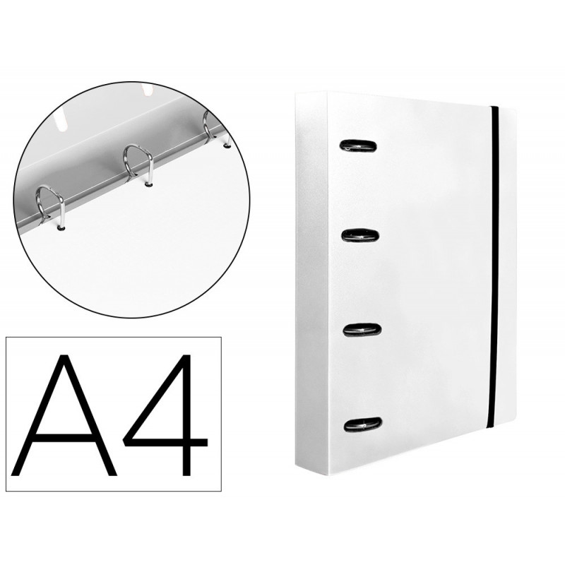 Classeur liderpapel 4 anneaux en d 25mm a4 polypropylene feuillets mobiles 100f 5x5mm coloris transparent
