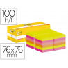 Bloc-notes post-it 76x76mm 100f repositionnables coloris assortis boite 24 blocs (18+6 gratuits)
