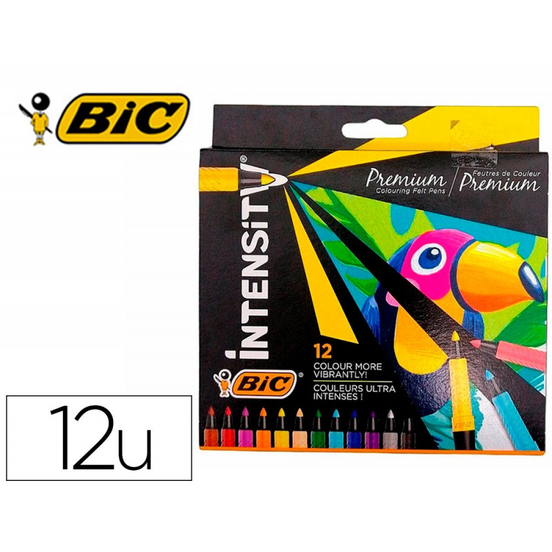 12 feutres bic corps noir grip caoutchouc capuchon ventile couleur de l'encre