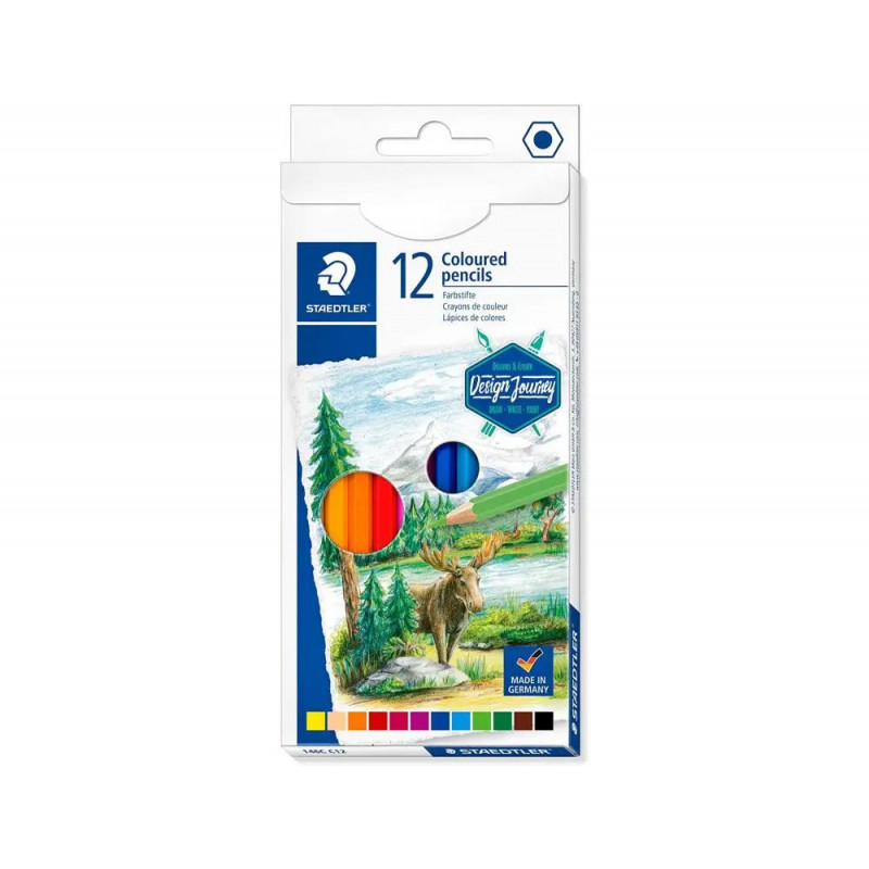 Crayon de couleur staedtler 146c design journey etui carton 12 unites coloris assortis