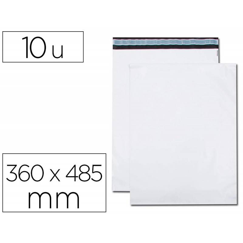 Pochette gpv polyethylene adhesive 360x485 blanc/noir paquet de 10