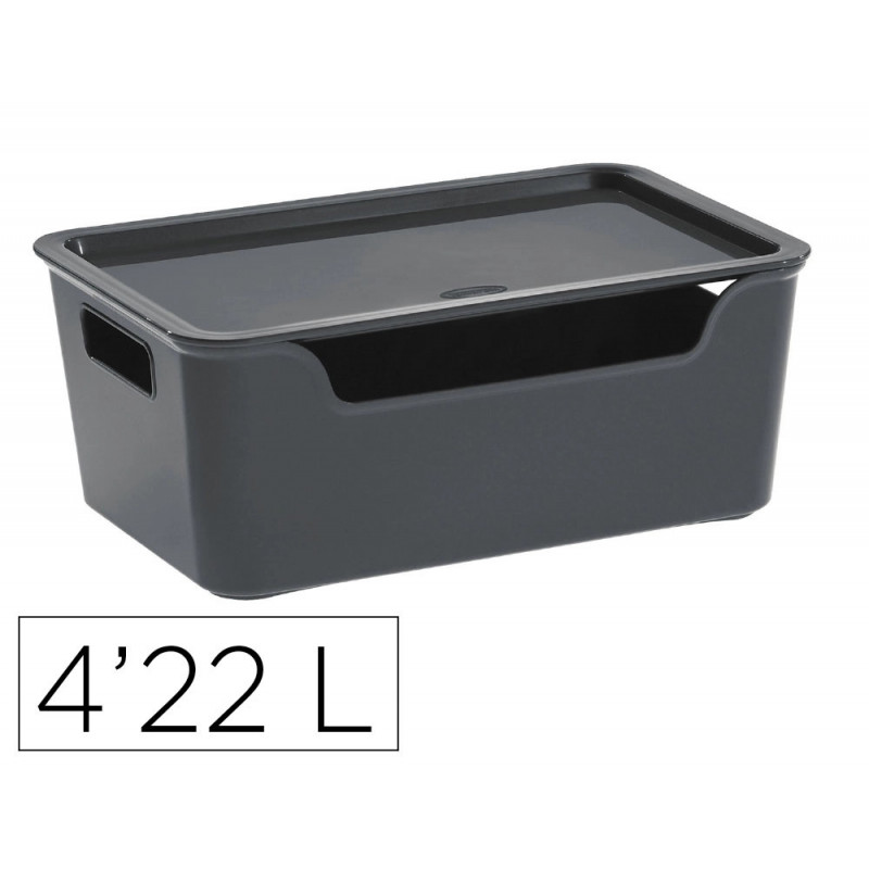 Boite multirangement cep bella pp couvercle et poignees contenance 4,22l coloris gris