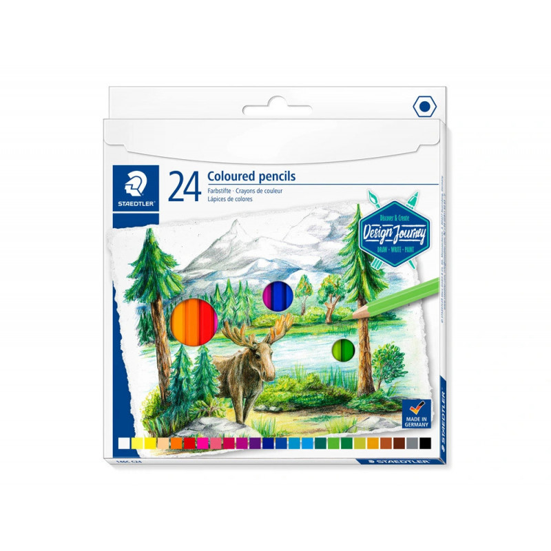 Crayon couleur staedler design journey hexagonal mine douce coloris assortis carton de 24 unites