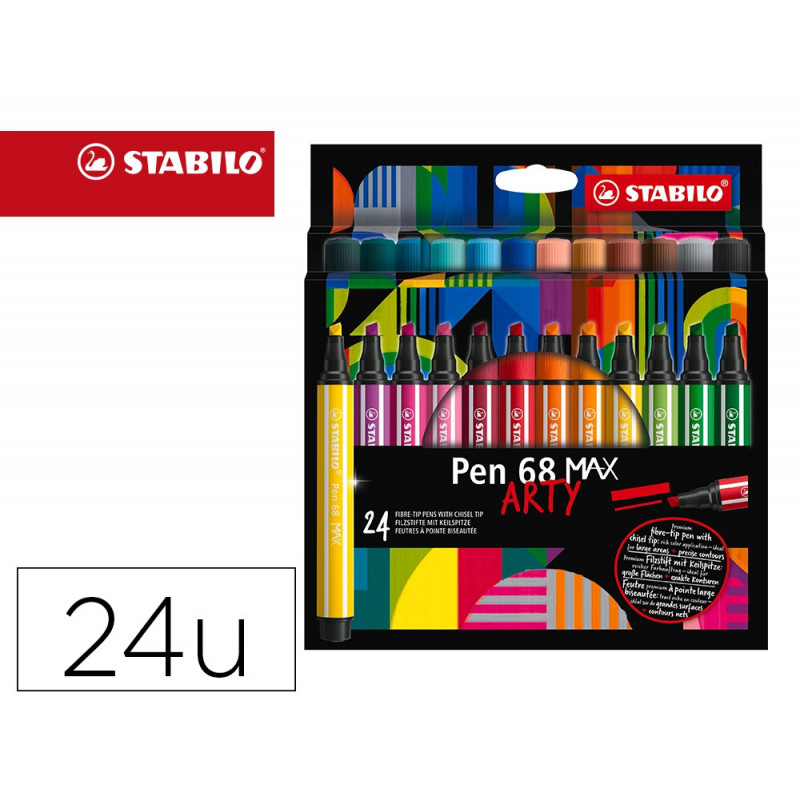 Feutre coloriage stabilo pen 68 max arty encre aquarellablepointe large biseautee etui carton 24 coloris assortis