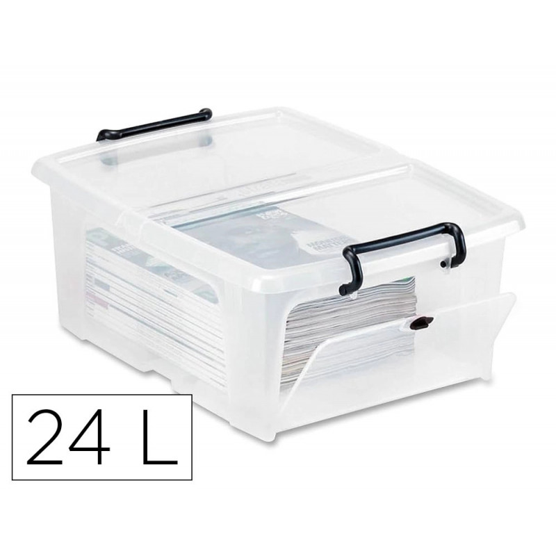 Boite multirangement cep curves pp couvercle clipse emboitable et superposable contenance 24l noir corps transparent