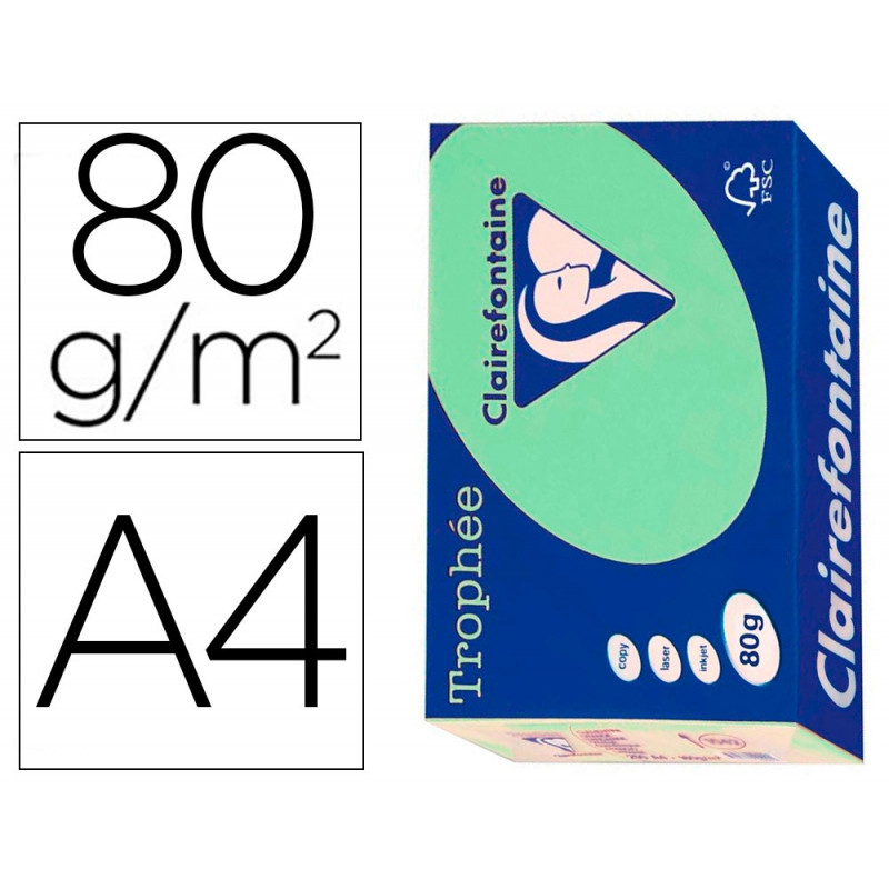 Papier clairefontaine multifonction laser couleur trophe a4 80g/m2 vert nature parfaite opacite paquet 500