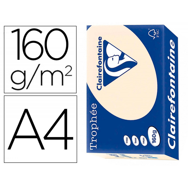 Papier clairefontaine multifonction laser couleur trophe a4 160g /m2 pastel chamois parfaite opacite