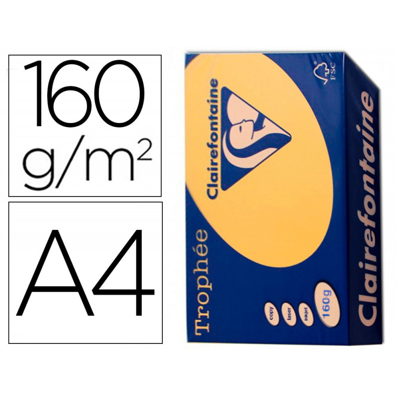 Papier clairefontaine multifonction couleur trophe a4 160g/m2bouton d'or parfaite opacite paquet 250