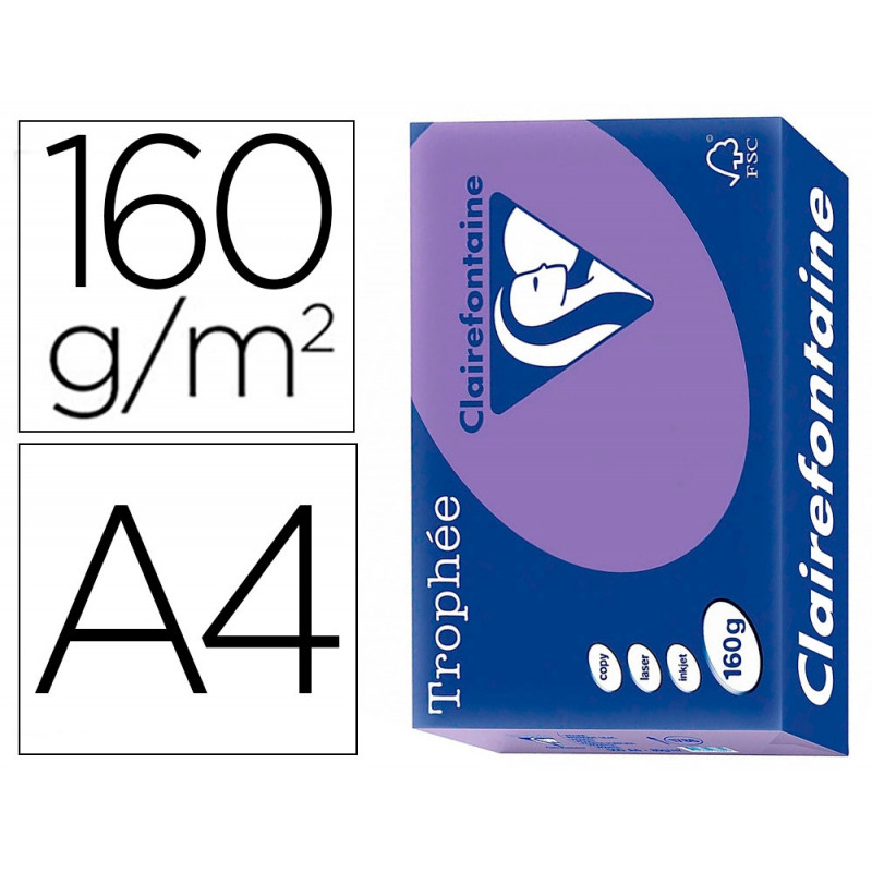 Papier clairefontaine multifonction laser couleur trophe a4 160g/m2violine parfaite opacite paquet 250