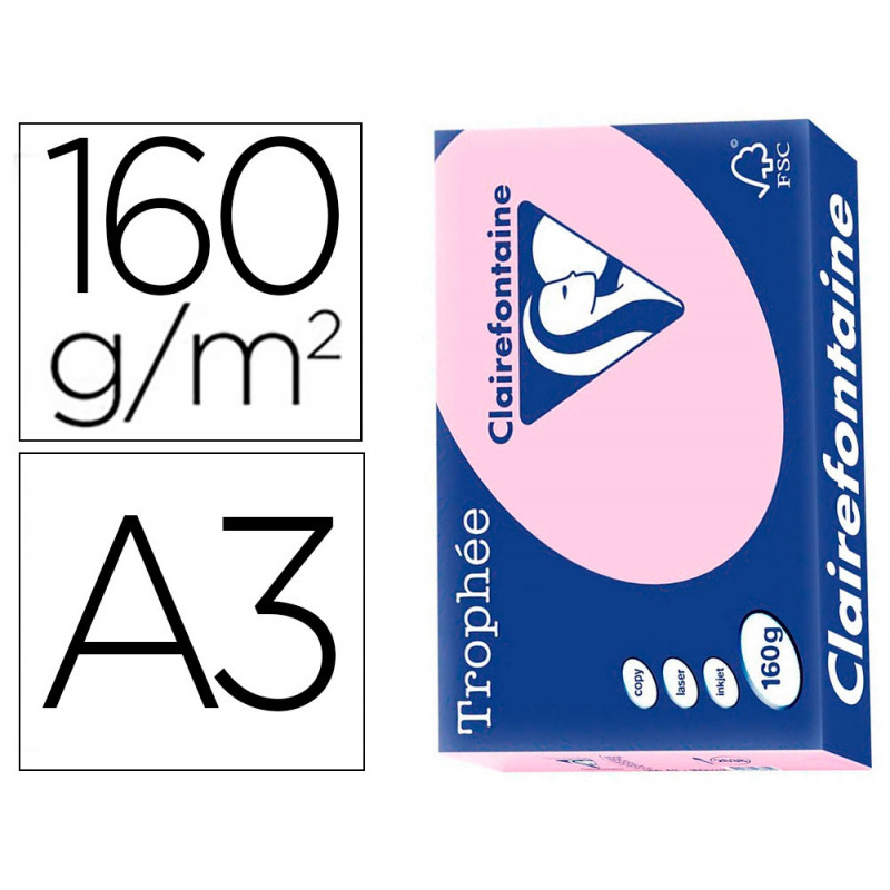 Papier clairefontaine multifonction laser cloueur trophe a3 160g/m2 rose parfaite opacite paquet 250