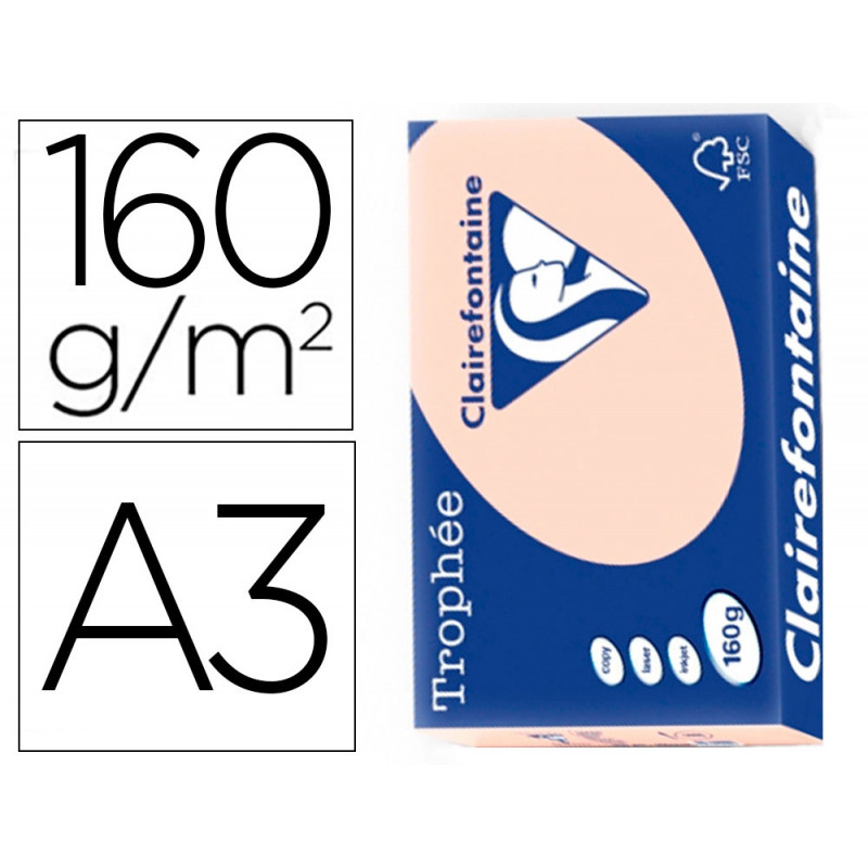 Papier clairefontaine multifonction laser couleur trophe a3 160g/m2saumon parfaite opacite paquet 250