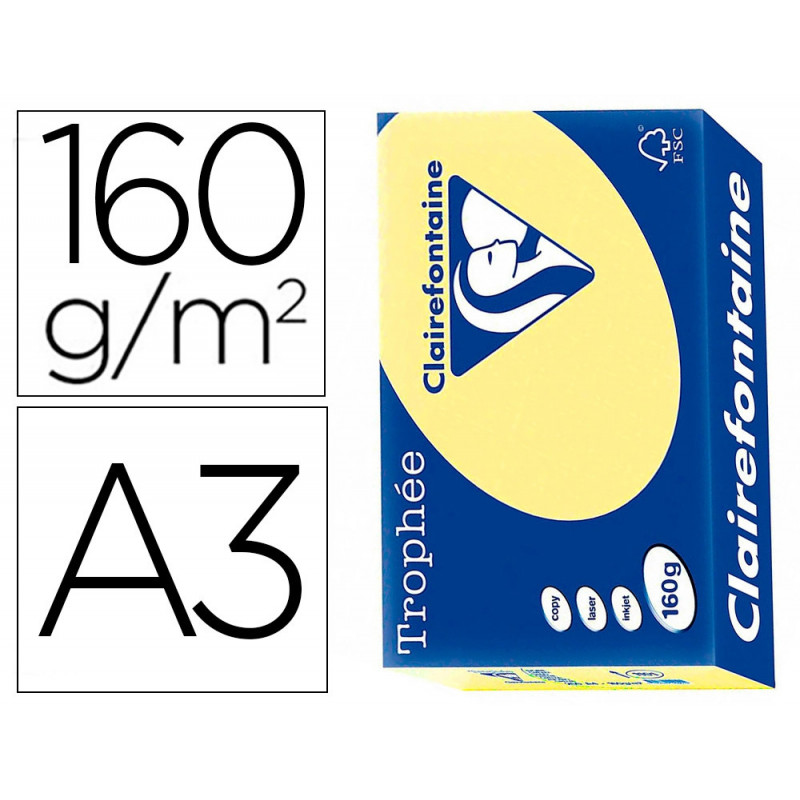 Papier clairefontaine multifonction laser couleur trophe a3 160g/m2 jonquille parfaite opacite paquet 250