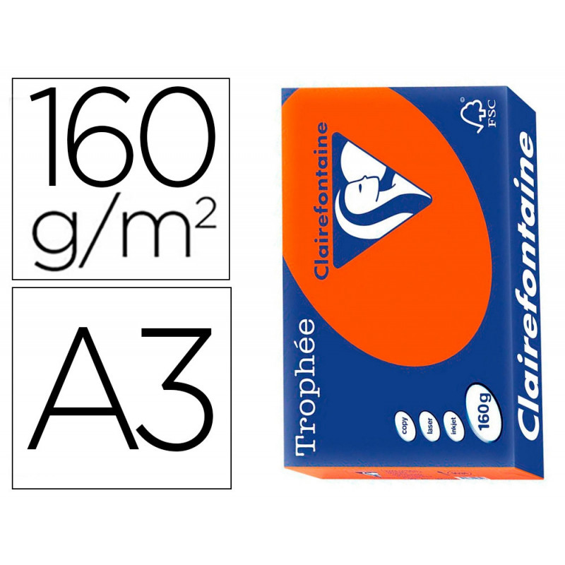 Papier clairefontaine multifonction laser couleur trophe a3 160g/m2 rouge parfaite opacite paquet 250