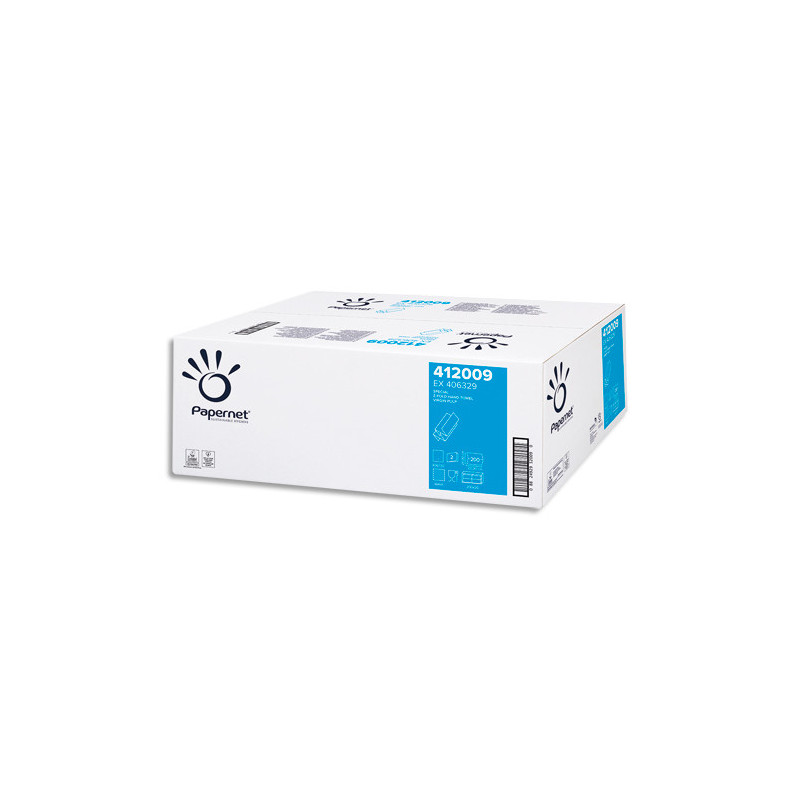 PAPERNET Colis de 20 paquets de 200 Essuie-mains 2 plis en Z DISSOLVETECH qui se dissout 200x20 cm Blanc