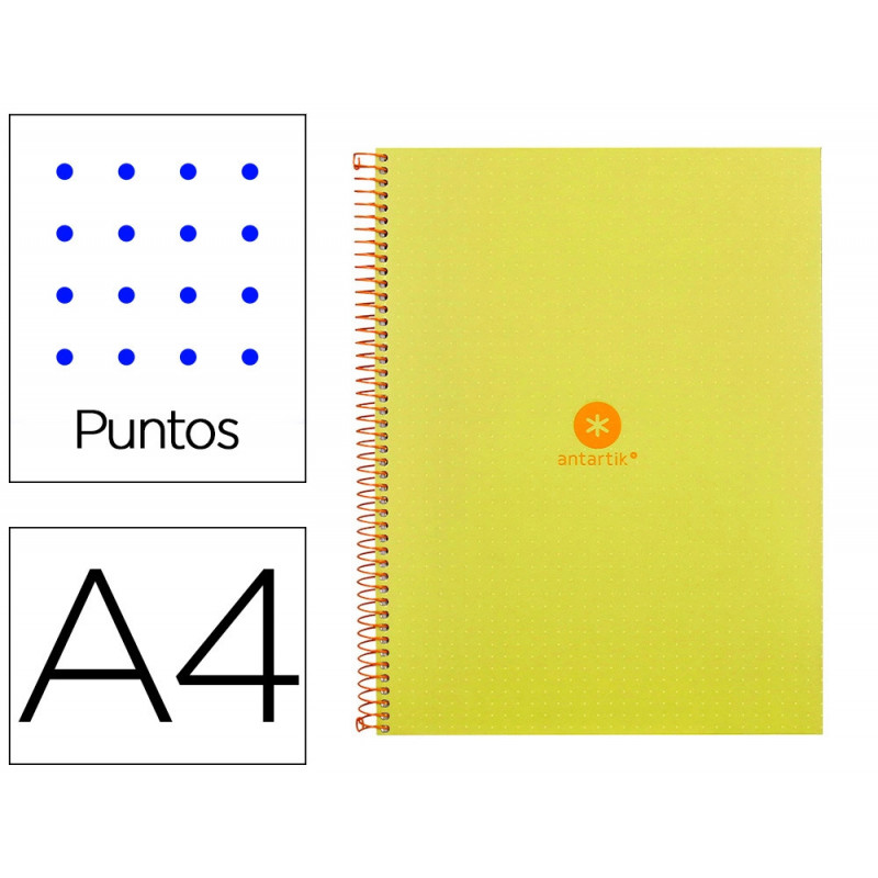 Cahier spirale antartik a4 80p 90g couverture cartonee reglure dot 4 trous coloris jaune
