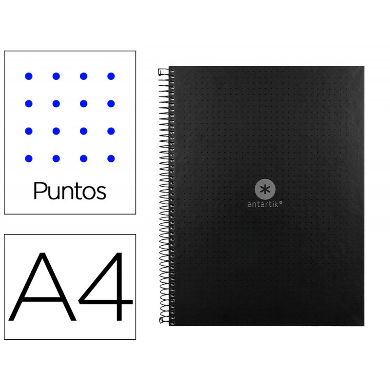 Cahier spirale antartik a4 80p 90g couverture cartonee reglure dot 4 trous coloris noir