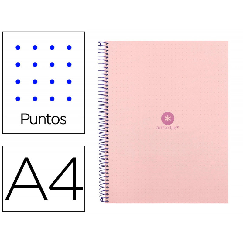 Cahier spirale antartik a4 80p 90g couverture cartonee reglure dot 4 trous coloris rose pastel