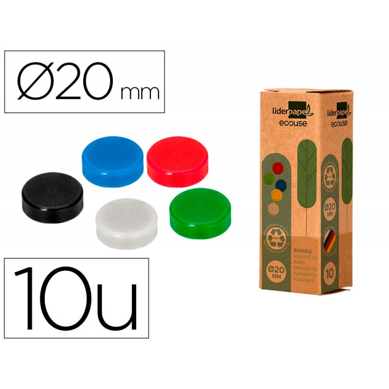 Aimant liderpapel ecouse pp 20mm pour tableaux magnetiques coloris assortis boite 10 unites