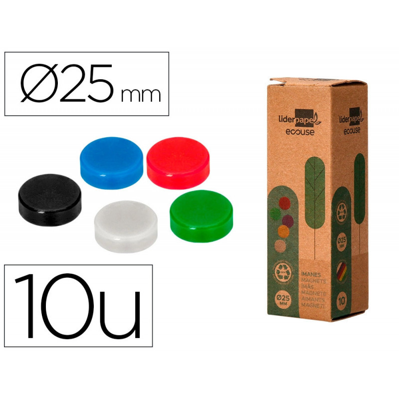 Aimant liderpapel ecouse pp 25mm pour tableaux magnetiques coloris assortis boite 10 unites