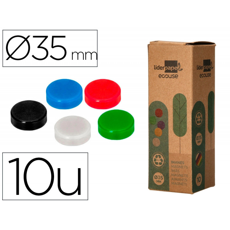 Aimant liderpapel ecouse pp 35mm pour tableaux magnetiques coloris assortis boite 10 unites