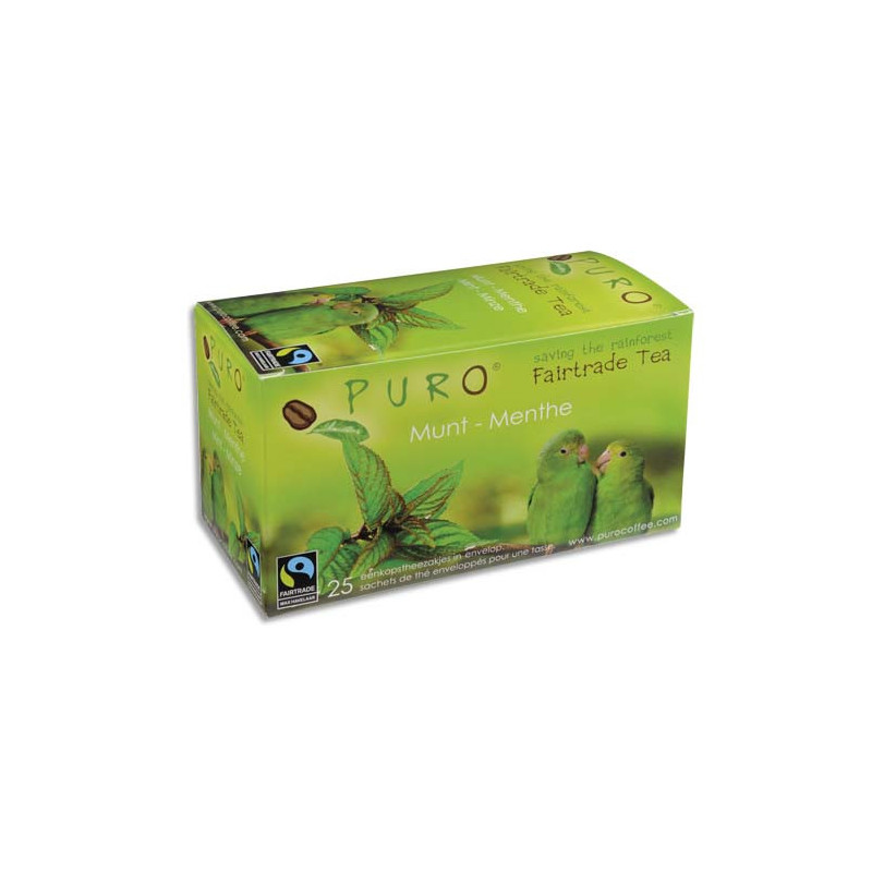 PURO Boîte de 25 sachets de thé Menthe enveloppés 2g Fairtrade Tea