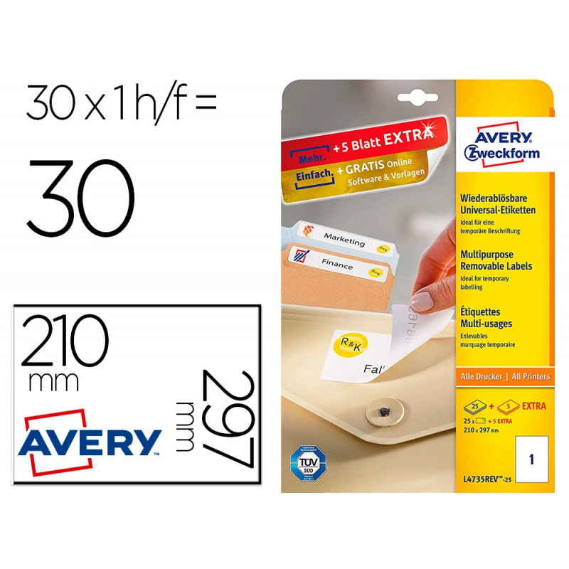 Etiquette enlevable avery ilc blanc 210 x 297 mm boite de 25