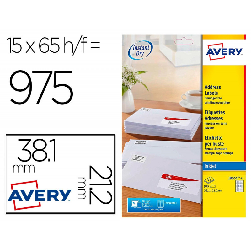 Etiquette autocollante avery adresse recyclee laser blanc 38,1 x 21,2mm boite de 975