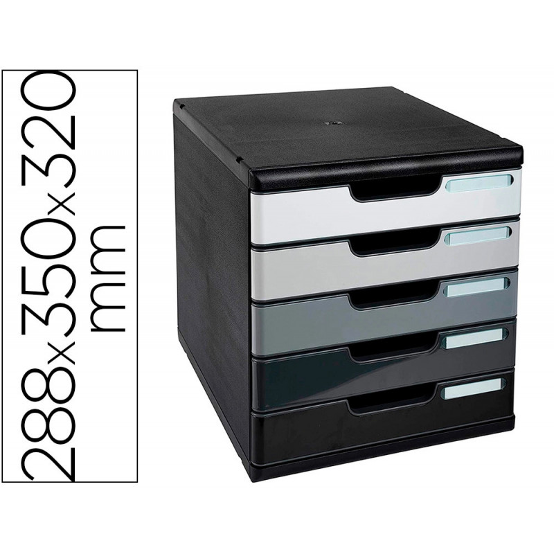 Module exacompta 5 tiroirs certifies ange bleu noir nuances de gris glossy
