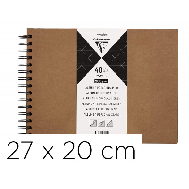 Album a personnaliser clairefontaine couverture rigide reliure integrale noire 27x20cm 40 feuilles 200g coloris kraft