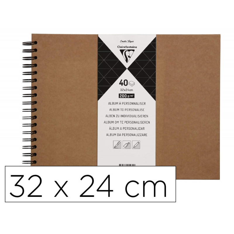 Album a personnaliser clairefontaine couverture rigide reliure integrale noire 32x24cm 40 feuilles 200g coloris kraft
