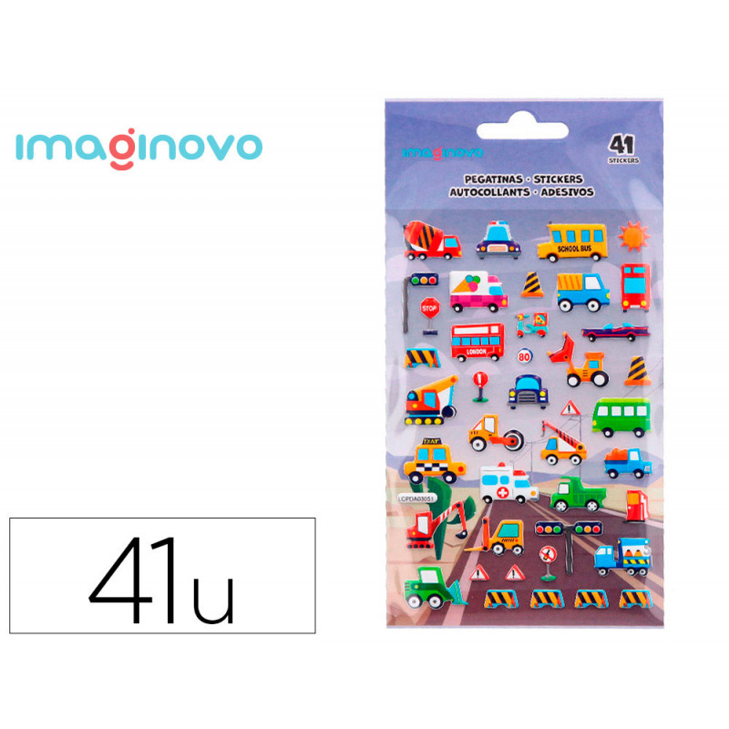 Autocollants imaginovo kids voitures en relif 190x105 mm sous blister