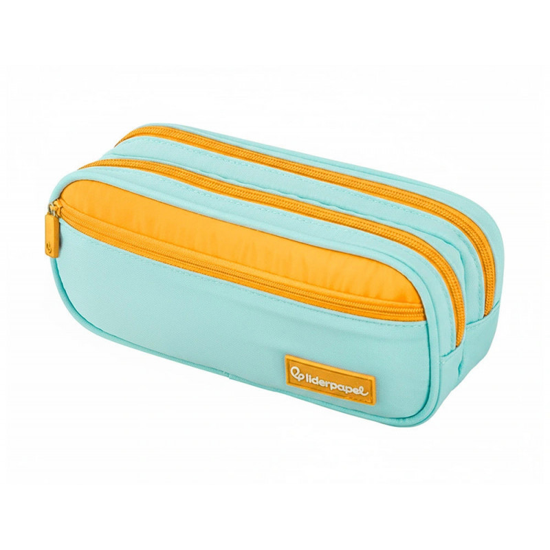 Trousse liderpapel duo 3 fermetures eclair avec poche a l'avant coloris bleu clair 220x90x70 mm