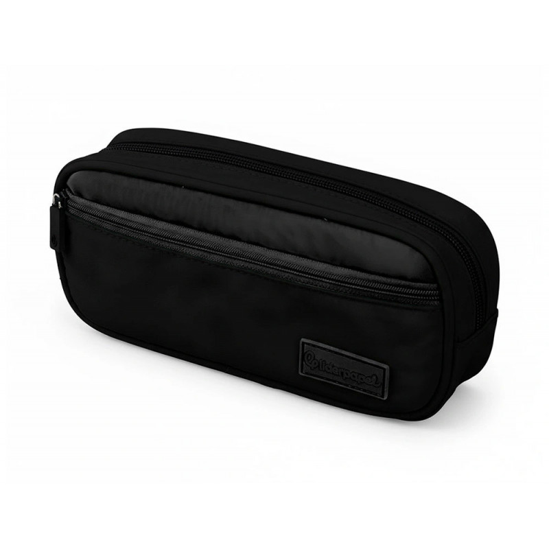 Trousse liderpapel duo 2 fermetures eclair avec poche a l'avant coloris noir 220x90x50mm