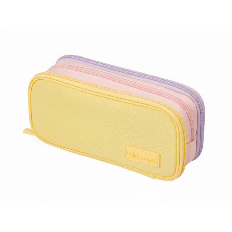 Trousse liderpapel funky 3 fermetures eclair jaune rose et lilas 220x100x65mm