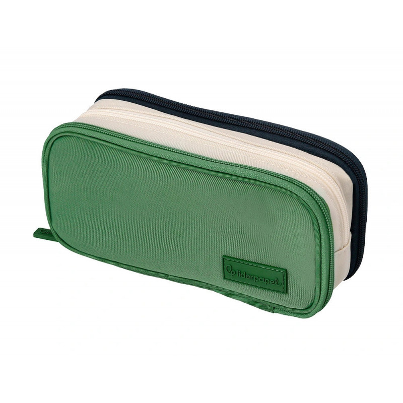 Trousse liderpapel funky 3 fermetures eclair verte blanche et bleue 220x100x65mm