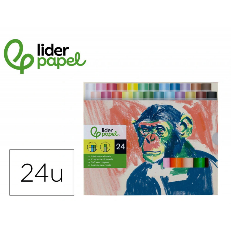 Crayon cire mole liderpapel pointe ronde coloris assortis etui 24 unites