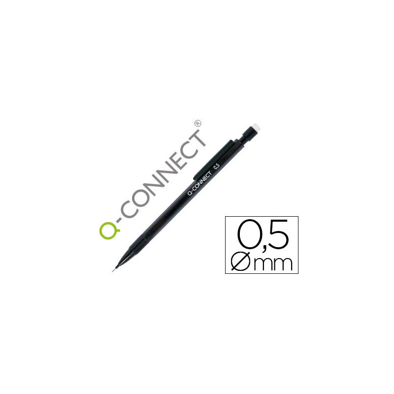 Porte-mine q-connect 0,5mm corps plastique noir embout gomme 3 mines hb agrafe noire
