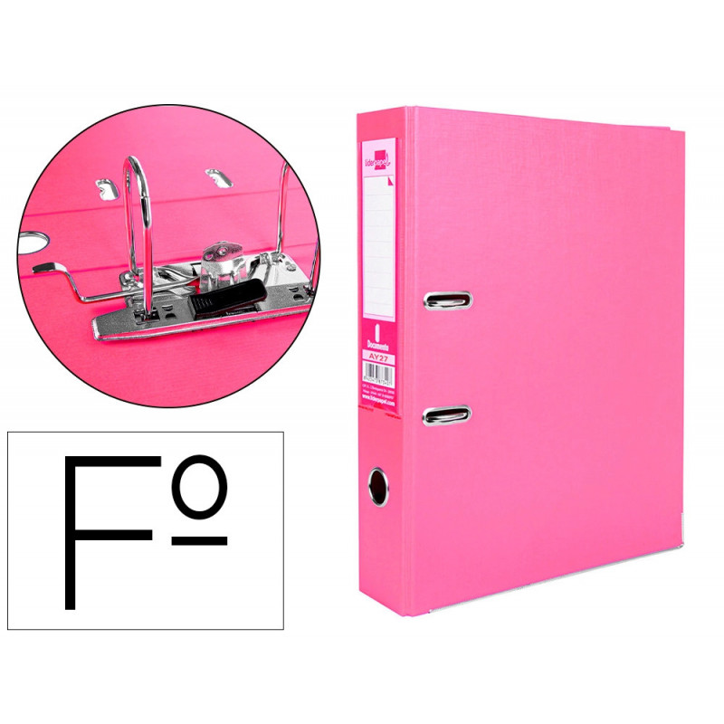 Classeur levier liderpapel documenta a4+ carton remborde dos 75mm rado metallique coloris rose