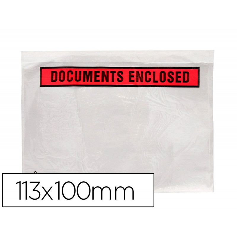 Pochette documents ci-inclus q-connect auto-adhesive transparente 113x100mm texte anglais paquet 100 unites