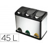 Poubelle q-connect métallique pédale couvercle plastique 45l 3 compartiments 15l