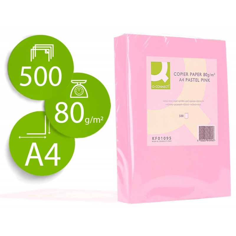Papier couleur q-connect multifonction a4 80g/m2 unicolore rose ramette 500 feuilles