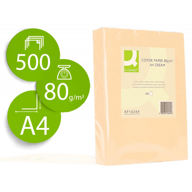 Papier couleur q-connect multifonction a4 80g/m2 unicolore crème ramette 500 feuilles