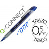 Roller q-connect écriture 0.5mm pointe moyenne 0.7mm grip caoutchouc corps transparent encre liquide couleur bleu
